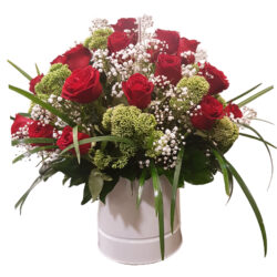 Elegant Red Rose Arrangement in Metal Vase